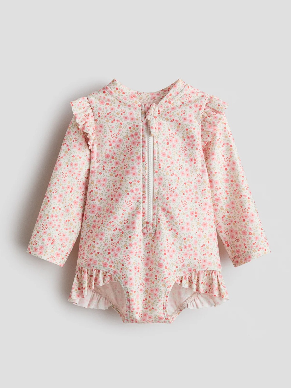 H&M Pink and White Floral Ruffle One-Piece Swimsuit - Girls